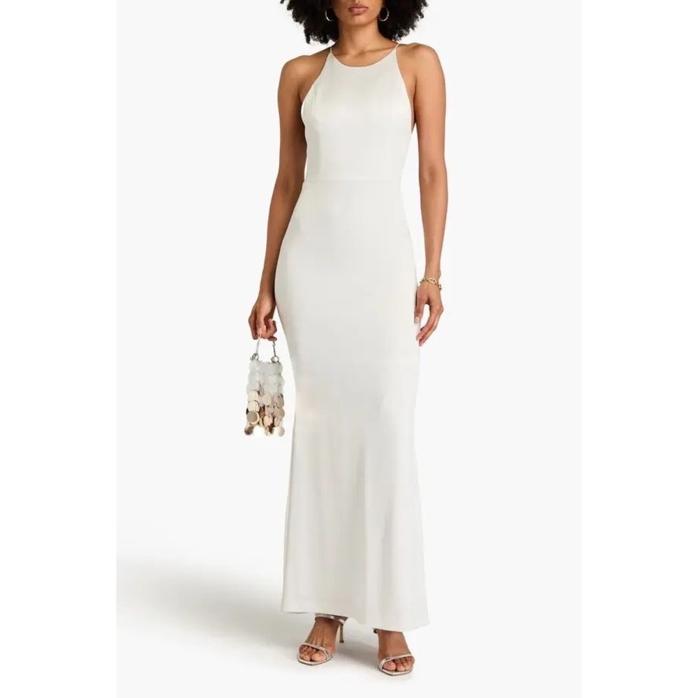 Alice + Olivia NWT Samia Maxi Satin-Crepe Dress in‎ Off White Size 8 MSRP $595